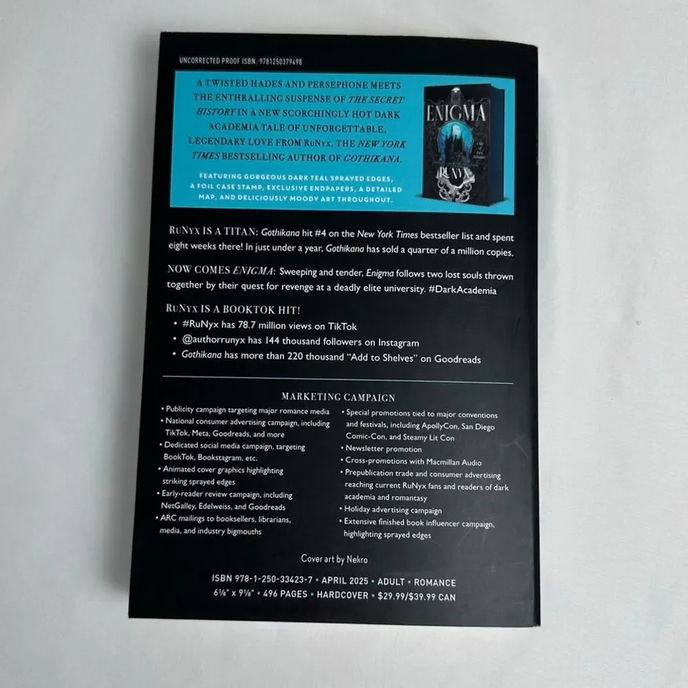 Enigma RuNyx ARC Advanced Reader Copy Paperback Dark Romance Great Used